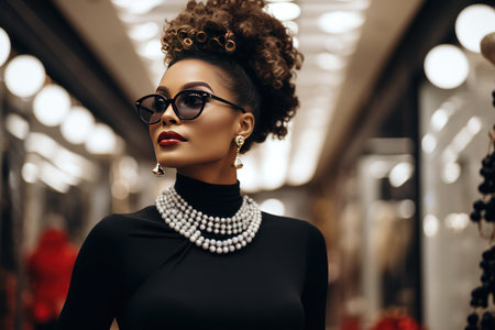 Portrait woman fashion outfit in shopping mall, Black Friday concept, Generate with Ai. High quality photoの素材