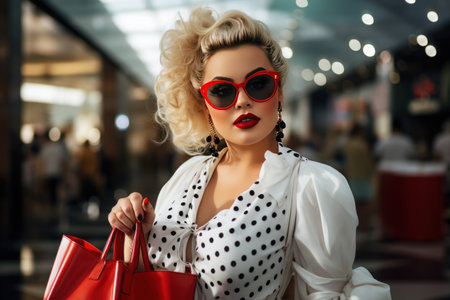Obese woman fashion outfit in shopping mall, Black Friday concept, Generate with Ai. High quality photoの素材