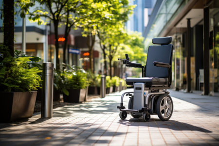 Wheelchair on footpath in natural park mall, Generate with Ai. High quality photoの素材