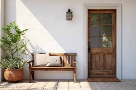 front door house and bench, Generate with Ai. High quality photoの素材