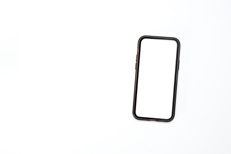 Smartphone with blank screen on isolated white background.の写真素材