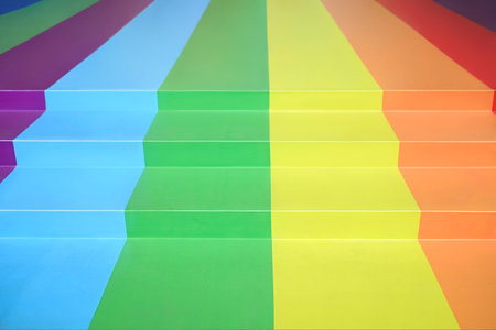 Colorful rainbow Steps in the city to celebrate pride month, supporting equal rights for LGBT...
