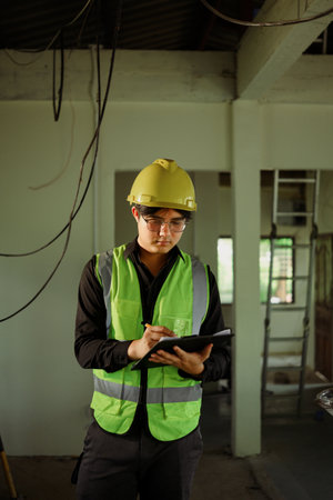 Engineer wearing a safety helmet and reflective vest conducting an onsite assessment.