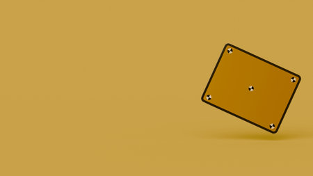 Modern 3D rendering of a blank digital tablet with clean design for presentation on yellow backdrop.の写真素材