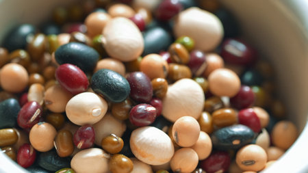 Close up of assorted beans and legumes in a bowl. Clean eating concepts.