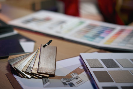 Interior designers working table at night time.
