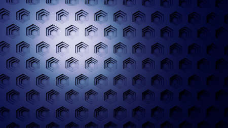 Blue hexagon concentric pattern background with shadows. 3D illustrationの写真素材