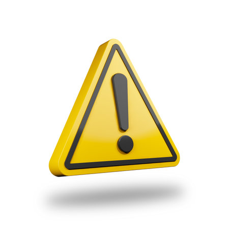 Warning sign with exclamation mark on white background, 3D renderingの写真素材