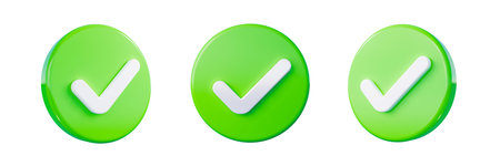 Green Tick 3D Icon. Right, Approval Sign rounded icon from different angles 3D Illustrationの写真素材
