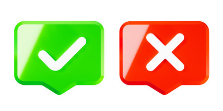 Right and wrong 3D Icons, acceptance and rejection concept. Red and green icons with a check mark and cross. 3d Illustration_3の写真素材
