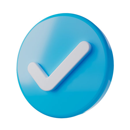 Blue Tick 3D Icon. Right, Approval Sign rounded icon 3D Illustrationの写真素材