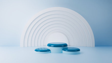 Blue podium pedestal minimal product background 3D Illustrationの写真素材
