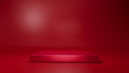 Abstract rectangular podium on red background 3D Illustrationの写真素材