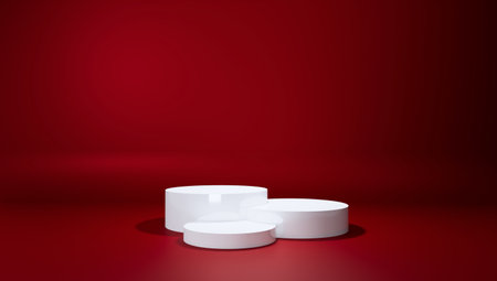 Abstract Circle podium on red background 3D Illustrationの写真素材