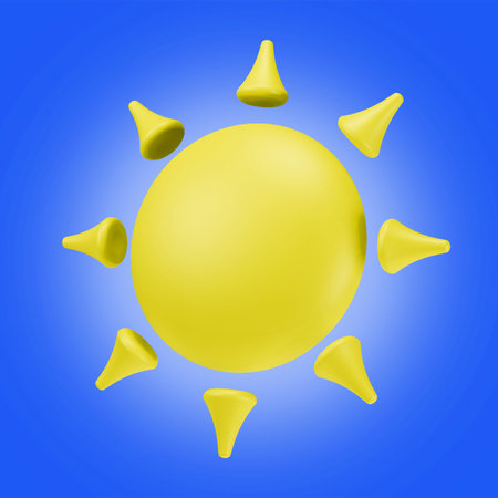 Sun icon Yellow 3D Illustrationの写真素材