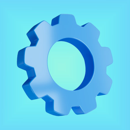 Realistic gear sign 3d Illustration icon on blue backgroundの写真素材