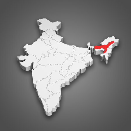 Assam state location within India map. 3D Illustrationの写真素材