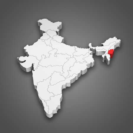 Manipur state location within India map. 3D Illustrationの写真素材