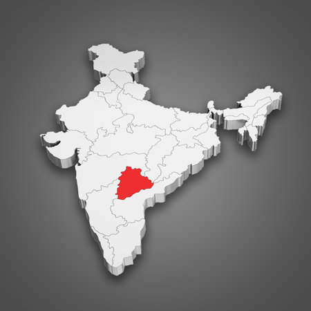 Telangana state location within India map. 3D Illustrationの写真素材