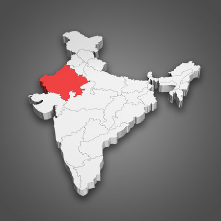 Rajasthan state location within India map. 3D Illustrationの写真素材