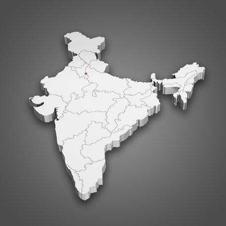 Delhi Captial state location within India map. 3D Illustrationの写真素材