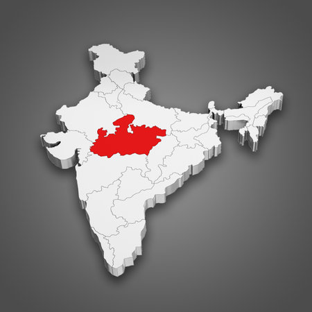 Madhya Pradesh state location within India map. 3D Illustrationの写真素材
