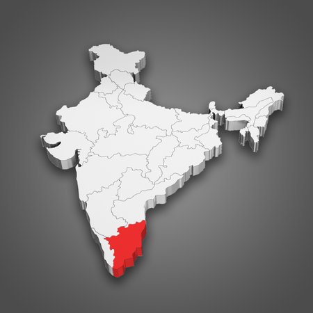 Tamil Nadu state location within India map. 3D Illustrationの写真素材