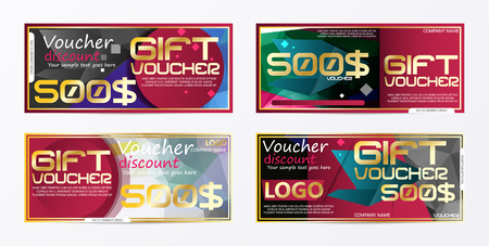 Gift voucher gold template colors certificate. Background design coupon, invitation, currency. Vector illustrationのイラスト素材