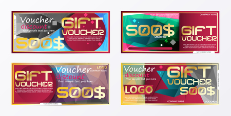 Gift voucher gold template colors certificate. Background design coupon, invitation, currency. Vector illustrationのイラスト素材