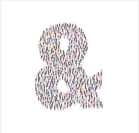 Men and women characters illustration flat. forming the & symbol on white background. Vector illustration, Group, People setのイラスト素材