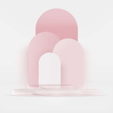 Minimal scene with pink podium and abstract white background Scene Studio Or Pedestal For Display, Geometric shapes, shape product display presentation. 3D,Vectorのイラスト素材