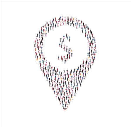 A Point money symbol made from a large group of people.のイラスト素材