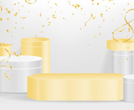 cylinder pedestal . Geometric platform. Abstract pastel minimal wall scene. Semi circle backdrop. Vector rendering 3d geometric shape for product display presentation.のイラスト素材