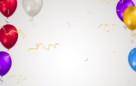 Happy birthday vector Celebration party banner  foil confetti and  and glitter balloons.with confetti helium balloonのイラスト素材