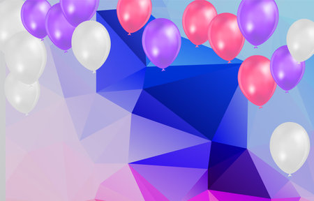 Happy birthday vector Celebration party banner foil confetti and and glitter balloons on Abstract Geometric backgrounds full Colorのイラスト素材