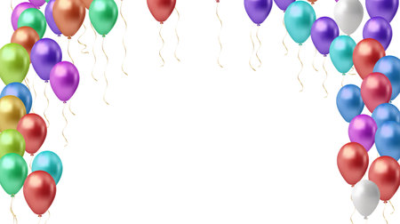 Creative abstract holiday celebration concept: 3D vector illustration of color shiny transparent rubber inflatable air balloons or balls isolated on white backgroundのイラスト素材