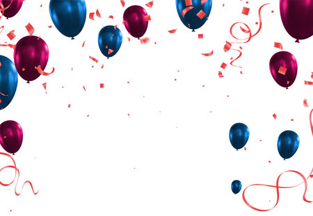 Vector party balloons illustration. Confetti and ribbons flag ribbons, Celebration background template, Luxurious Confetti Fall From Top To Bottom. Postcard Square Design eps.10のイラスト素材