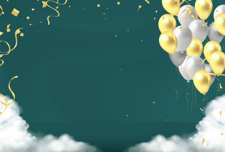 Happy Birthday background with balloons and confetti. Vector Illustration.のイラスト素材