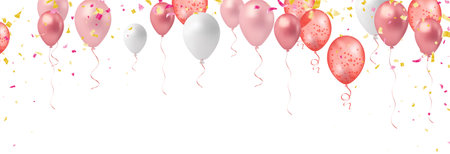 Holiday background with balloons, confetti and ribbons. Festive card for birthday party, anniversary, new year, Christmasのイラスト素材
