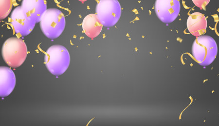 Happy Birthday Background with Balloons and Confetti. Vector Illustrationのイラスト素材