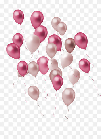 Realistic Colorful Balloons Pink red Isolated on Transparent  Background. Vector Illustration a white background with holographic iridescent effect.のイラスト素材