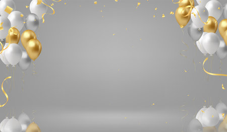 Festive summer background with balloons on  background  Holiday cartoon illustration.のイラスト素材