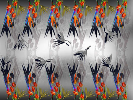 Digital textile design and colourfull background with flowers, repeat patternの写真素材