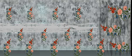 Digital textile design and colourfull background with flowers, repeat patternの写真素材