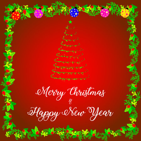 Merry Christmas & Happy New Year posterのイラスト素材