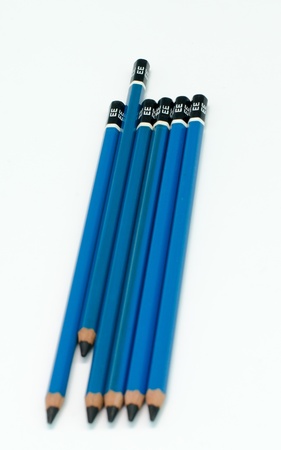 6 blue drawing pencils isolated on a white backgroundの写真素材