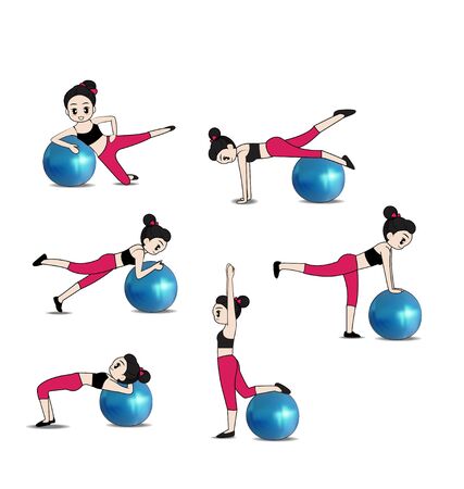women exercise with ball on white backgroundのイラスト素材