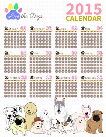 the dog cute in calendar on white backgroundのイラスト素材