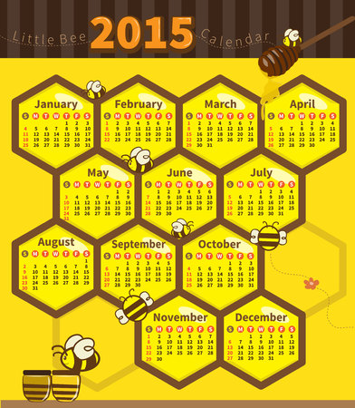 bee and honeycomb calendar 2015 on yellow backgroundのイラスト素材