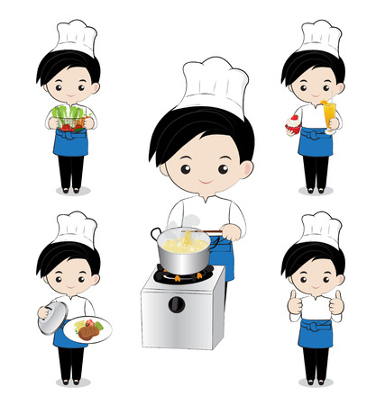 little boy chef cooking on white backgroundのイラスト素材